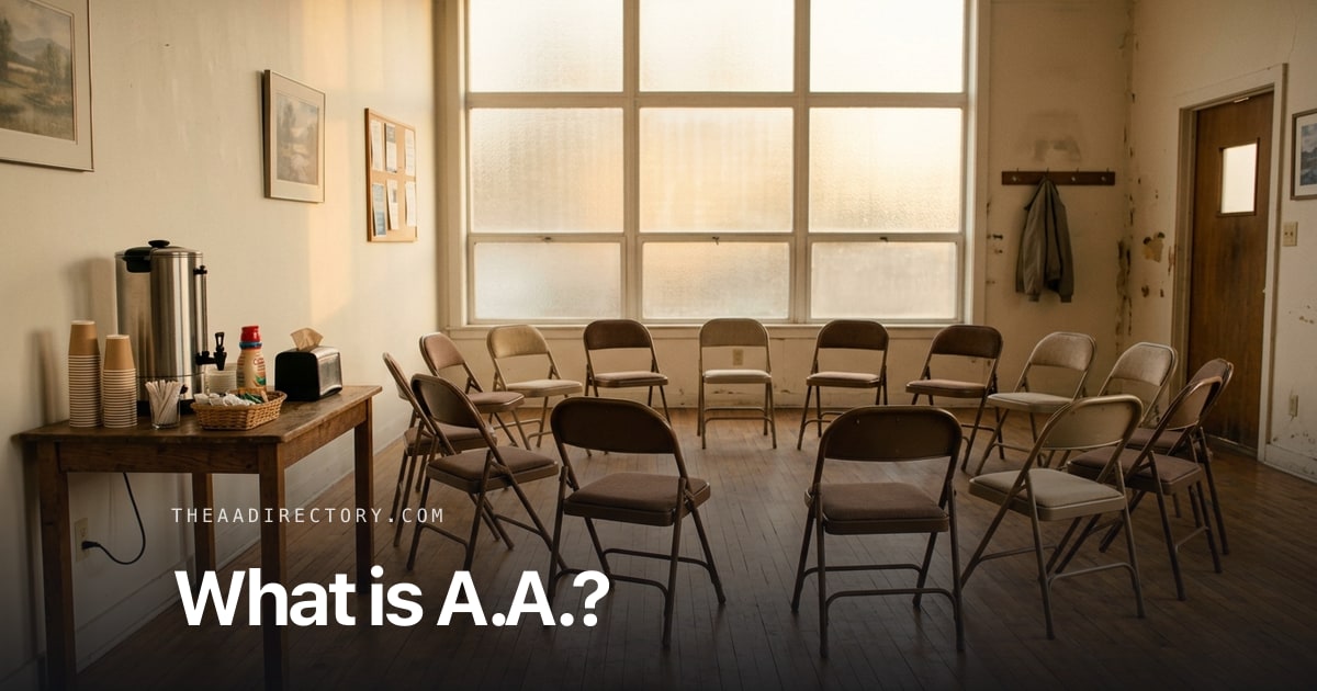 A quiet community meeting room arranged for an A.A. gathering
